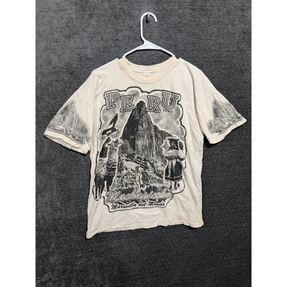 Peru Machu Picchu Maravilla del Mundo Graphic T-Shirt Cream Mens Large 2062